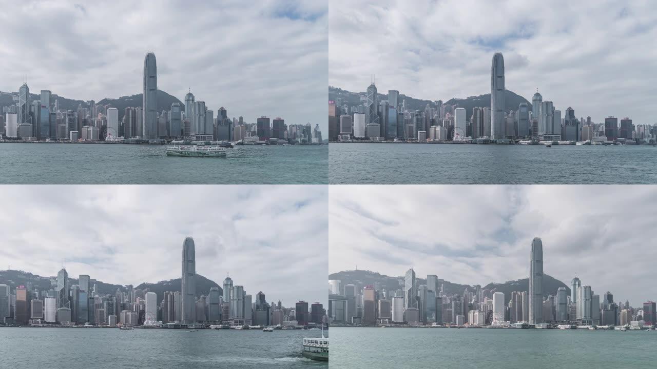 阳光照射下的香港维多利亚港全景