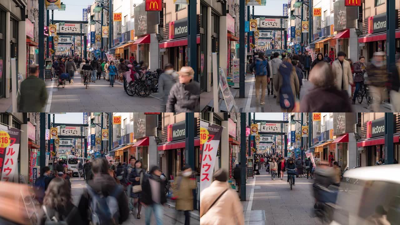 延时: 在日本东京品川的Togoshi-giza购物街拥挤的行人游客