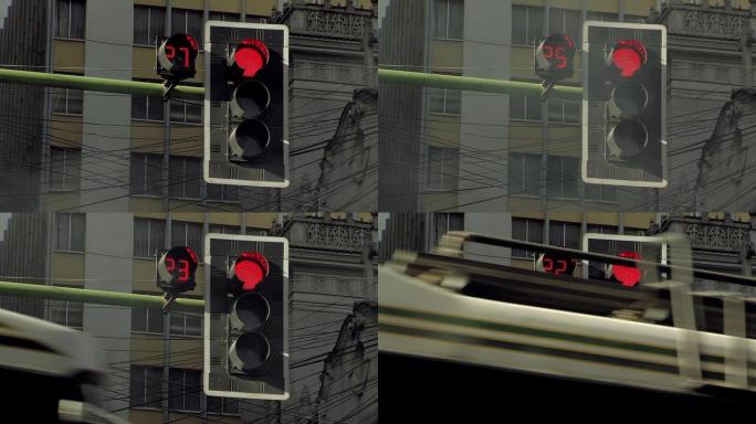 玻利维亚首都拉巴斯市的红色交通信号灯。