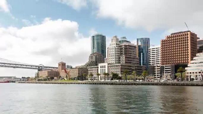 美国加利福尼亚州林孔公园14号码头的旧金山市中心延时