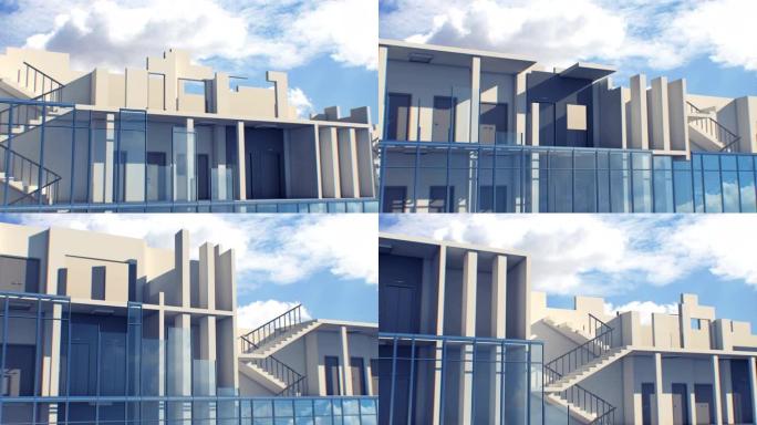 摘要摩天大楼施工过程无缝衔接。美丽的进步循环3d动画不断增长的现代建筑混凝土，钢和玻璃。