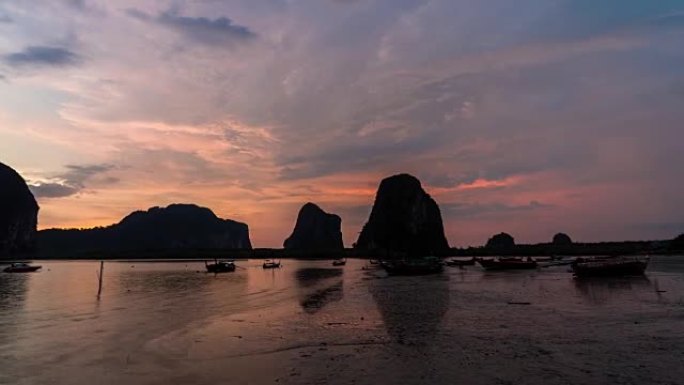 4k延时剪辑白梦海滩风景的日落时间点，自然旅行和度假概念