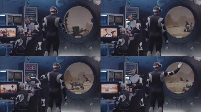 使用VR设备控制火星探测器的宇航员