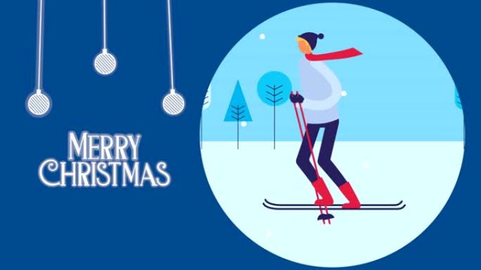 男子滑雪圣诞快乐贺卡