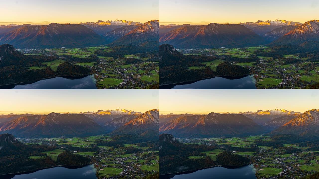 奥地利失败者山日出时的WS延时风景山和山谷景观