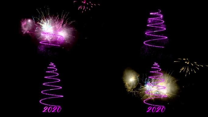 紫色的2020和圣诞树