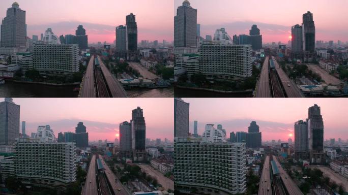 早晨太阳升起时曼谷的鸟瞰图