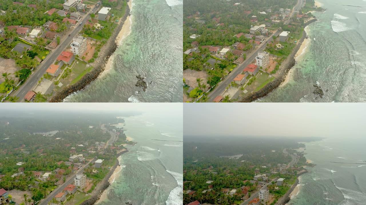 斯里兰卡海洋海岸线上的WS鸟瞰图建筑