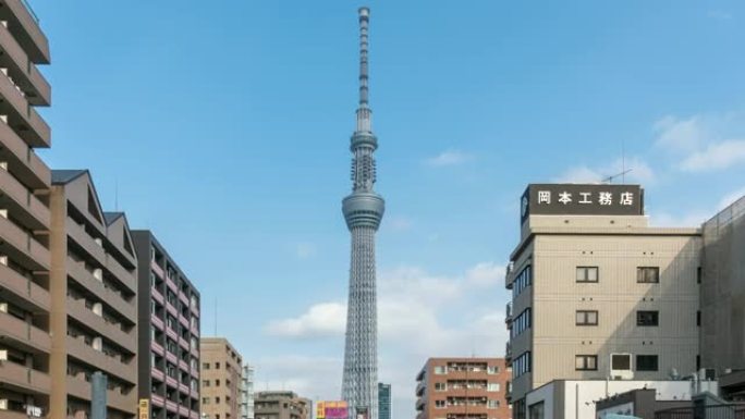 东京晴空树的4k时间流逝位于日本东京市高峰时段的各种建筑城市景观和交通道路交叉口。日本文化与摩天大楼