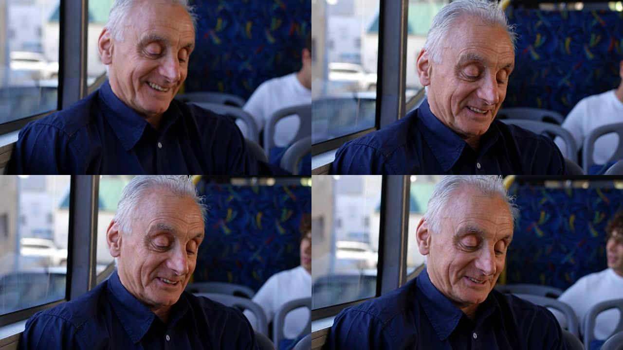 资深男子在4k巴士旅行时微笑