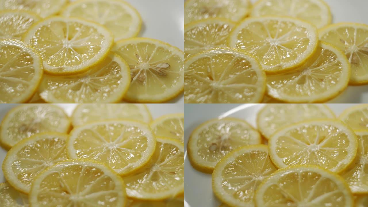 柠檬片旋转。柠檬切片柠檬片展示