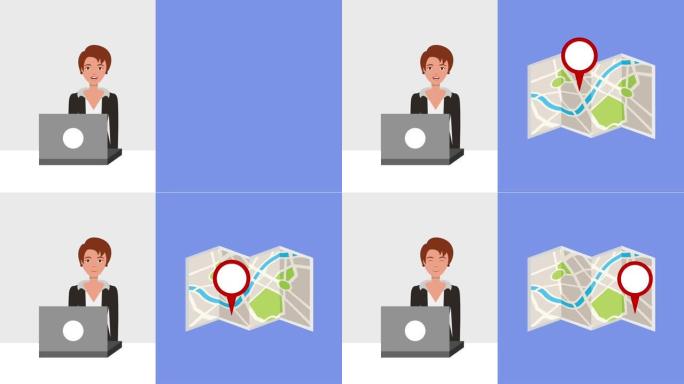带笔记本电脑导航位置城市的女人