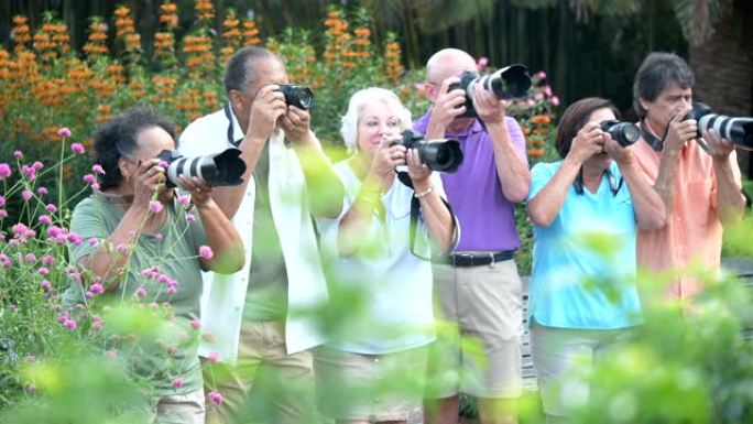 一群老年人在自然之旅中拍照