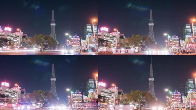 时间流逝: 日本中部名古屋市中心的名古屋电视塔