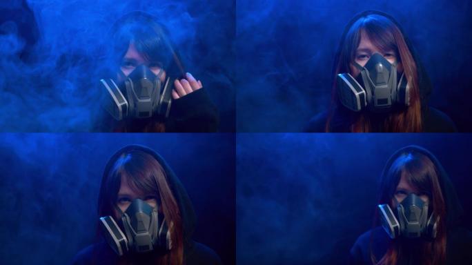 戴防护面具的女孩惊悚恐怖核辐射女子女士
