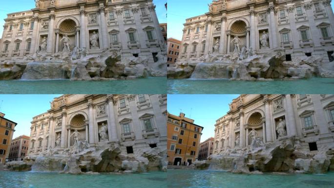 意大利罗马的特雷维喷泉 (Trevi Fountain)。万向节射击，4K