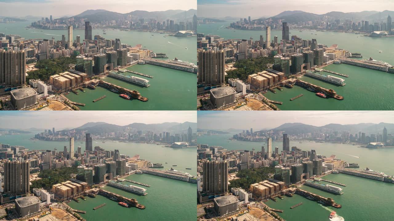 延时: 香港九龙海港城的鸟瞰图