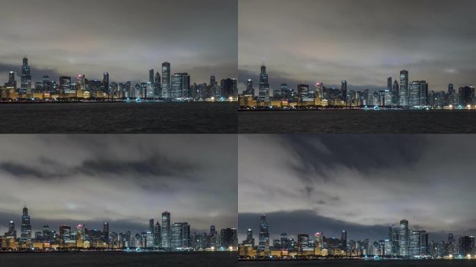 T/L TU芝加哥夜景与黎明流云/芝加哥，伊利诺伊州