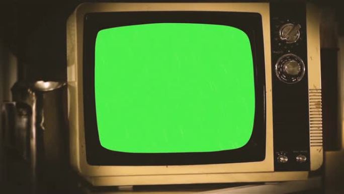 旧电视绿屏。特写。红色调。