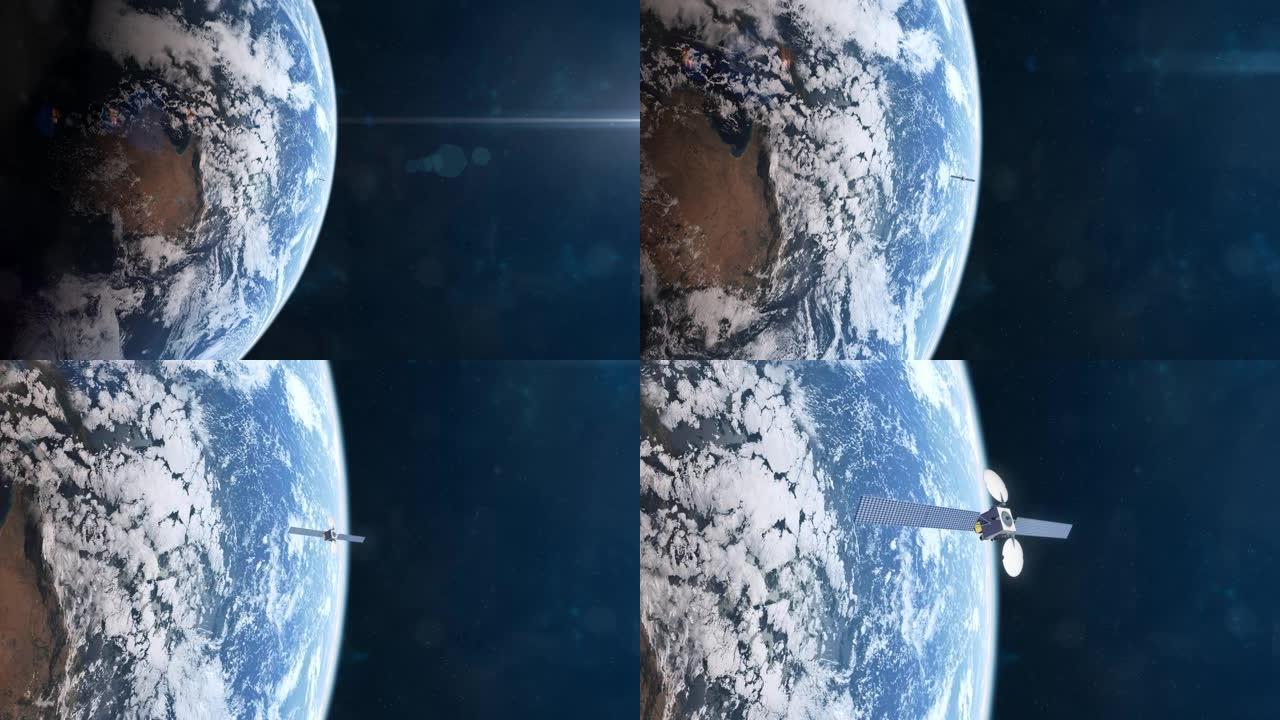 地球轨道上卫星的逼真动画