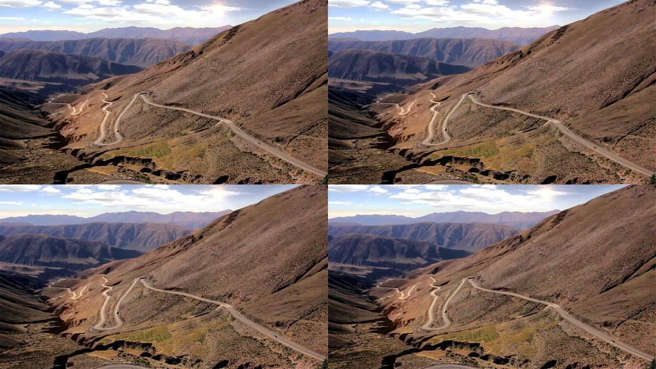 山弯曲路线。之字形路。在阿根廷普纳拍摄。
