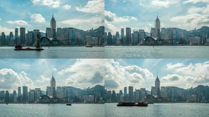 香港、维多利亚港和天际线/4k延时/缩小