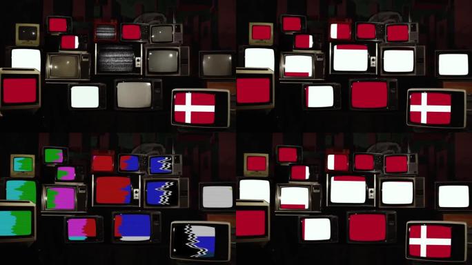 复古电视和丹麦国旗。