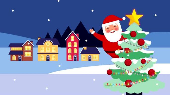 圣诞快乐松树与圣诞老人视频