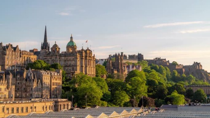 延时: 爱丁堡城市景观苏格兰英国日落