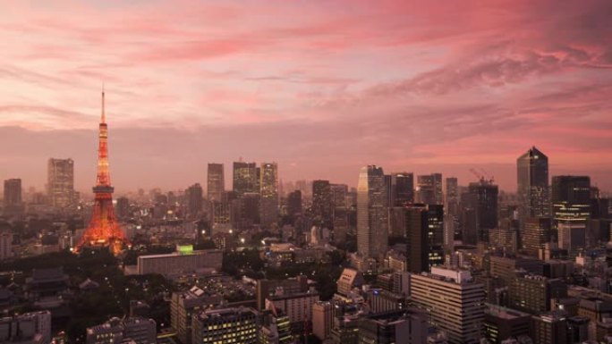 4k分辨率缩小东京市天际线的时间推移，日本著名的地方，东京旅游景点地标，亚洲城市生活方式，街道上的交
