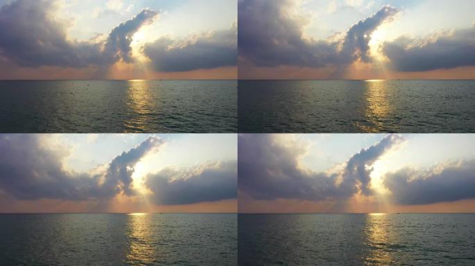 空中拍摄太阳在海上升起