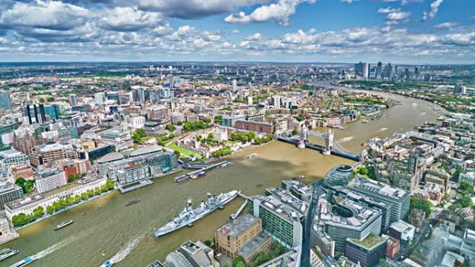 伦敦。城市鸟瞰图，塔桥，金融区，住宅区。
