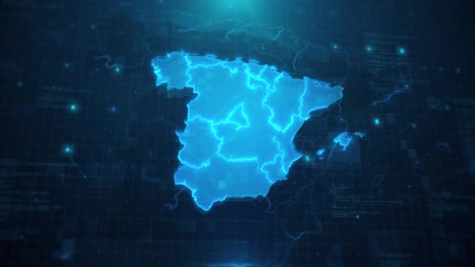 西班牙地图，蓝色动画背景为4k UHD