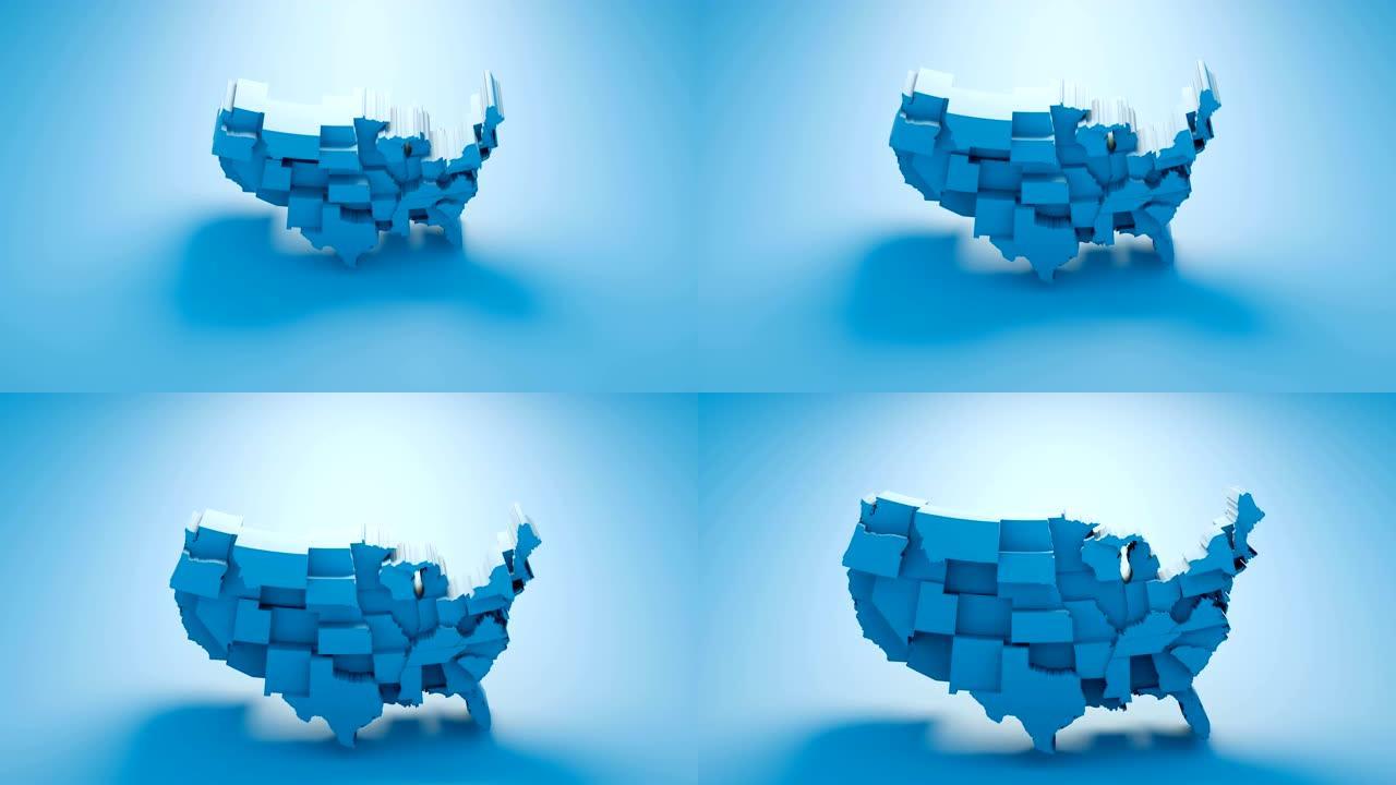 美国地图，3D生成，干净渲染