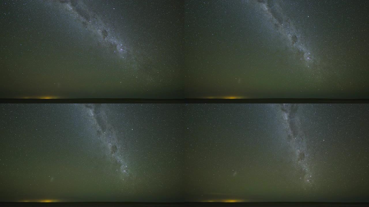 4k恒星延时，银河系在博茨瓦纳Makgadikgadi pans的夜空中移动。