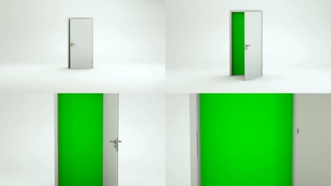 白色门打开绿色屏幕-空房间 | 4K