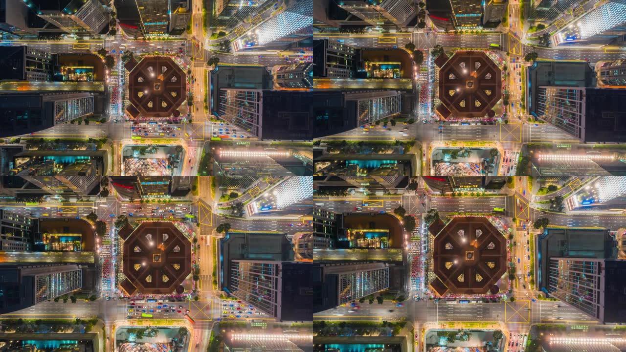 新加坡市区商业区中心的延时鸟瞰图城市交通道路和交通