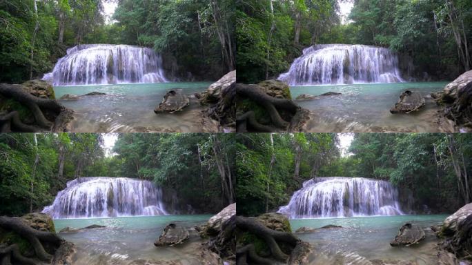 泰国北碧府美丽的瀑布四面佛瀑布