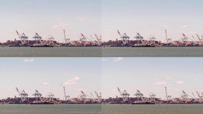 延时: 美国纽约船厂码头的港口进出口背景