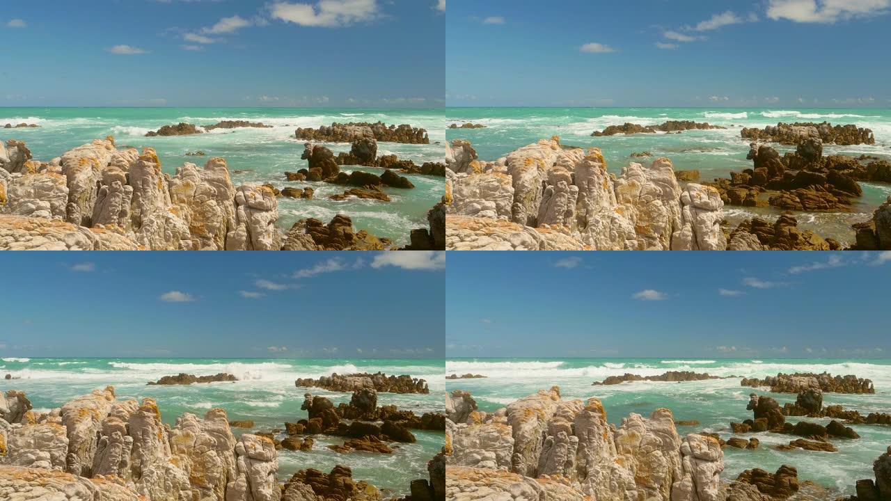 波涛汹涌的大海海水沙滩浪花海浪冲击礁石
