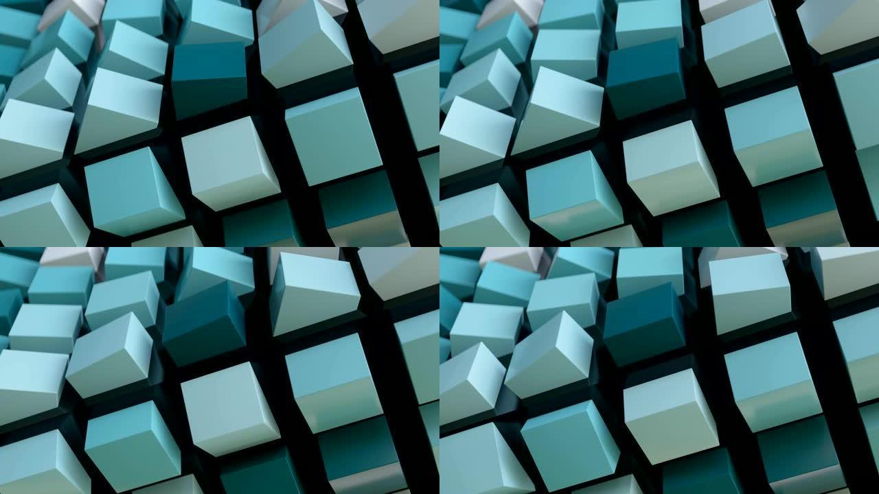 抽象立方背景。三维立体莫兰迪色蓝色立方体