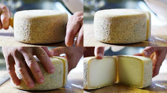 在刚酿造的盘子上慢动作烹饪磨碎的帕玛森奶酪，典型的意大利奶酪。