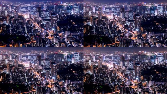 日本东京交通城市景观的4k倾斜夜间时间流逝