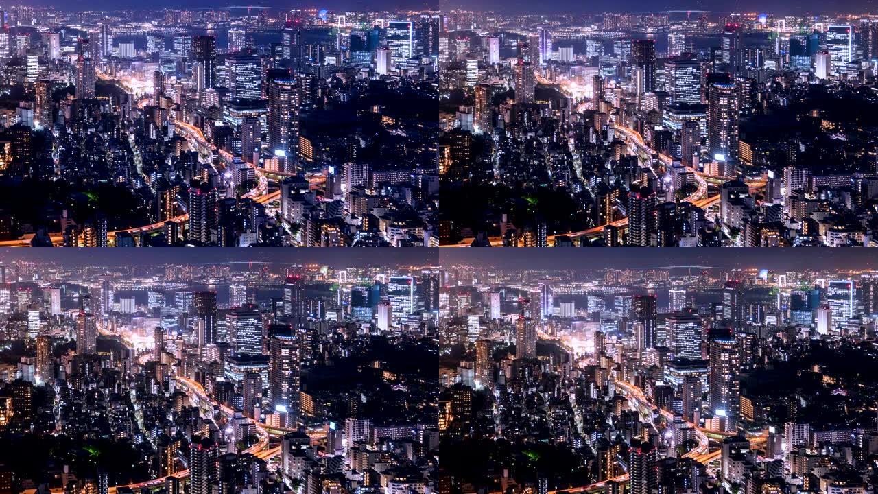 日本东京交通城市景观的4k倾斜夜间时间流逝