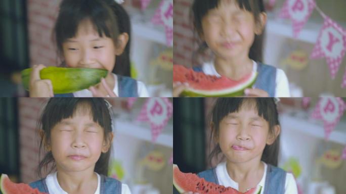 亚洲小女孩喜欢吃西瓜