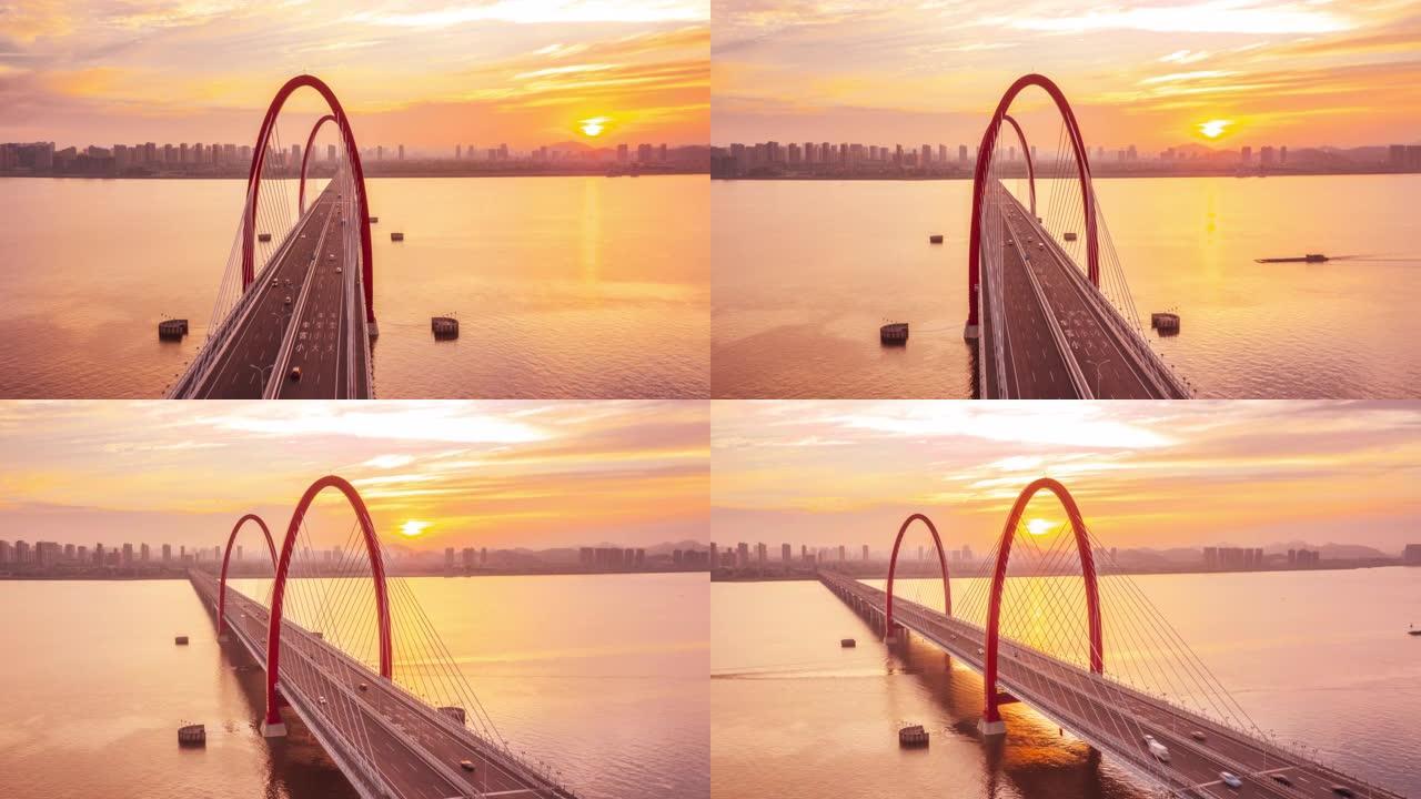 日出桥，超失误朝阳日升大范围移动延时摄影