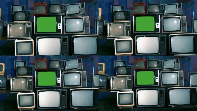绿屏旧电视。蓝色钢调。