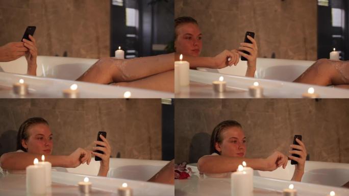 在酒店洗澡的白人妇女