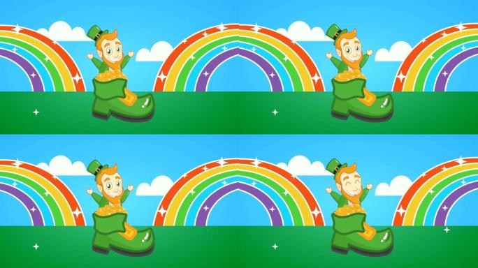 圣帕特里克节动画卡，开机时精灵和彩虹