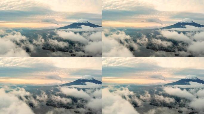 带云的富士山鸟瞰图